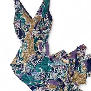 Vintage Y2K paisley boho midi dress EA Blue mermaid hem sequin detail 2000s